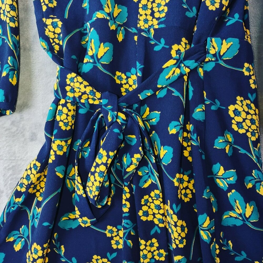 J Crew Womens 0‎ Navy Floral Wrap Dress Long Sleeve VNeck Belted Romantic Spring - Picture 10 of 11